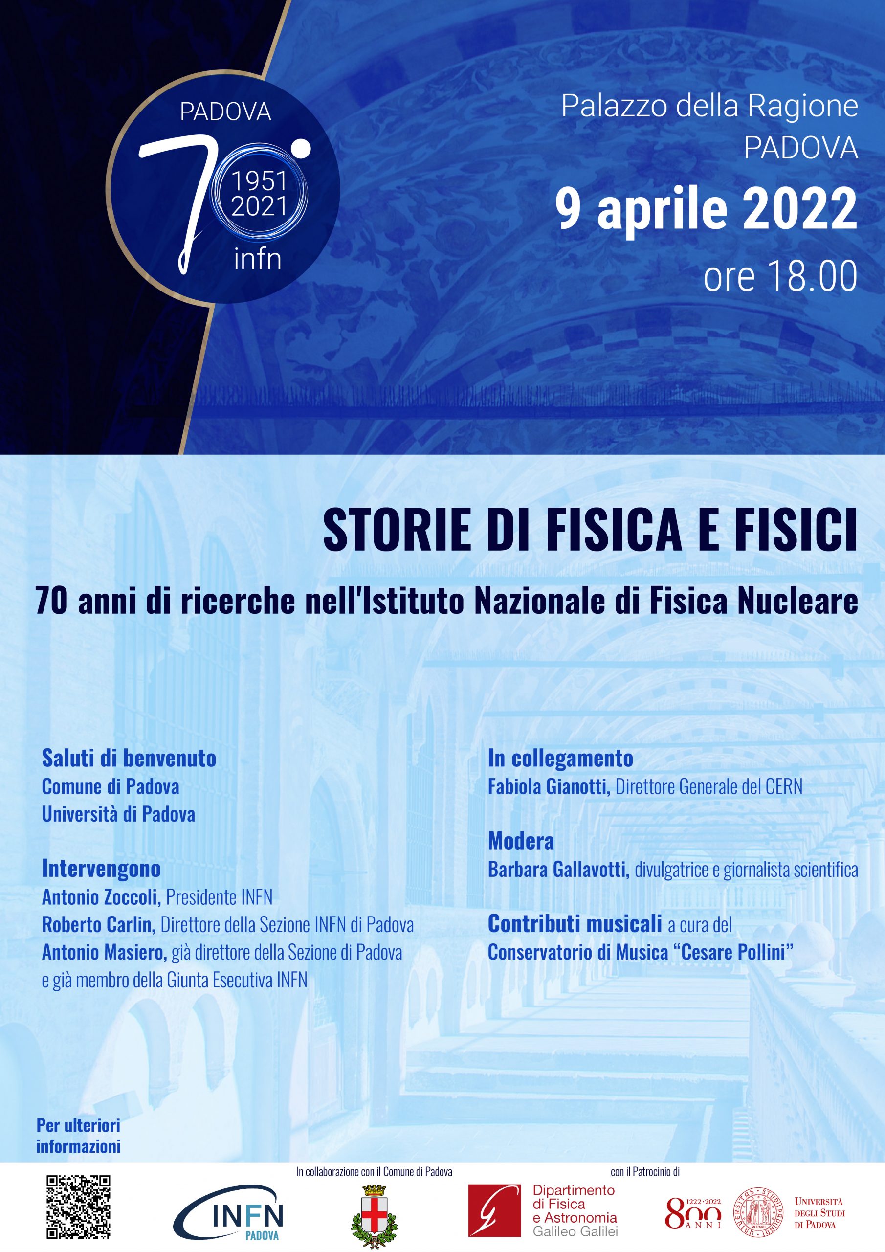 Locandina 70esimo INFN Padova 9 aprile 2022