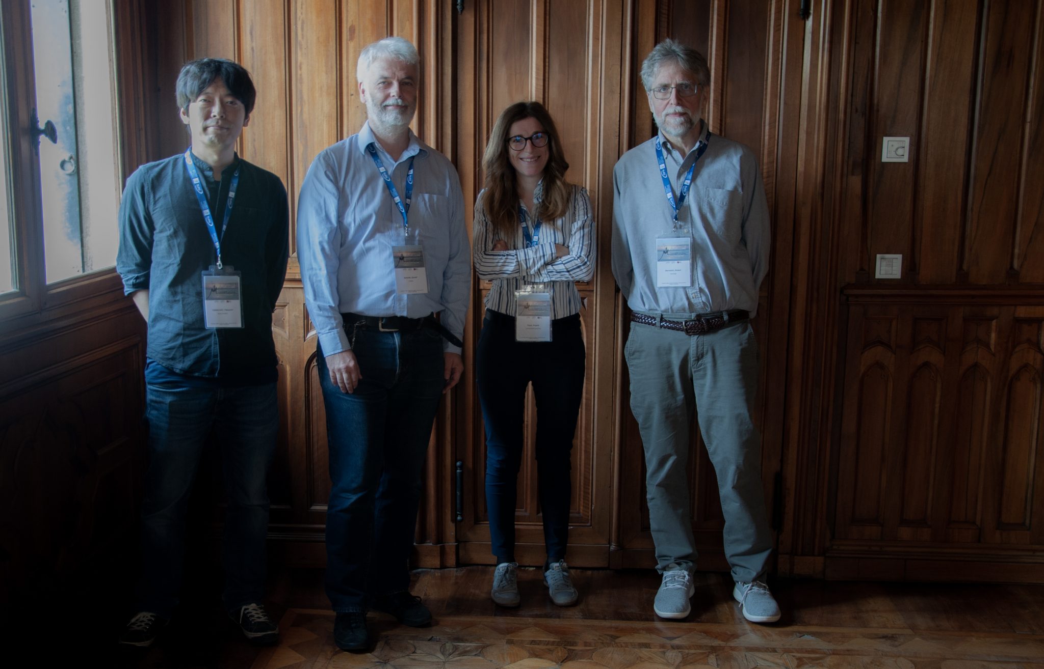 Interviewed Researchers: (from right to left): Dr. Robert Bernstein, Scientist at Fermi National Laboratory Prof. Angela Papa, INFN-University of Pisa and PSI Senior Physicist, Daniel Schulte, CERN Prof. Takayuki Yamazaki, KEK