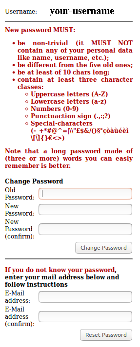 form cambio password AAI