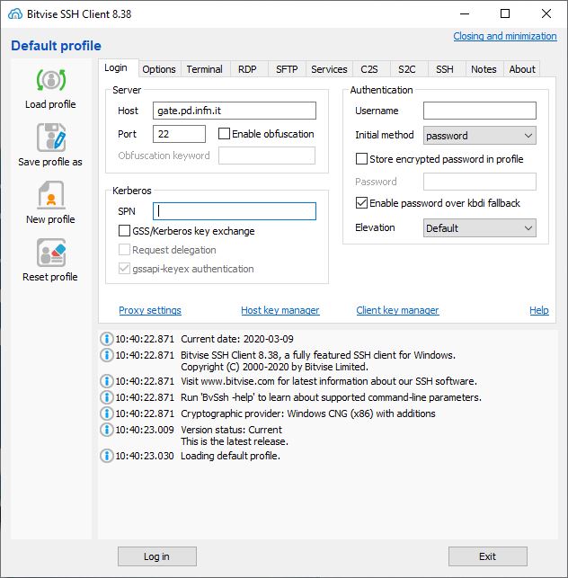 SSH default login