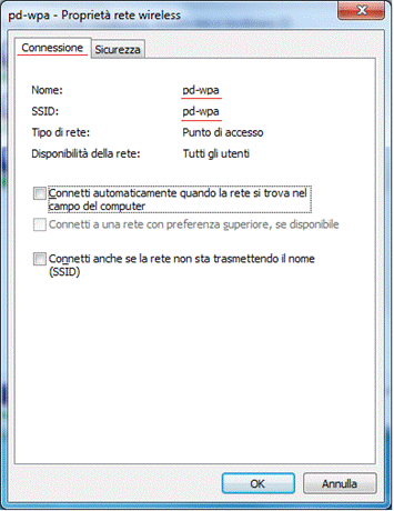 Verificare nome e SSID e selezionare Sicurezza